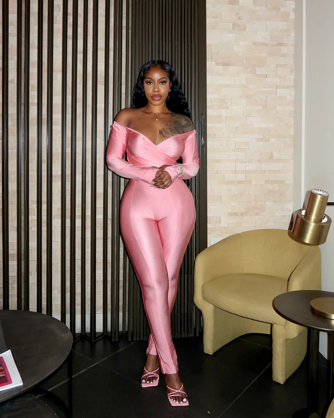 Been That Girl Off Shoulder Pants Set - Pink