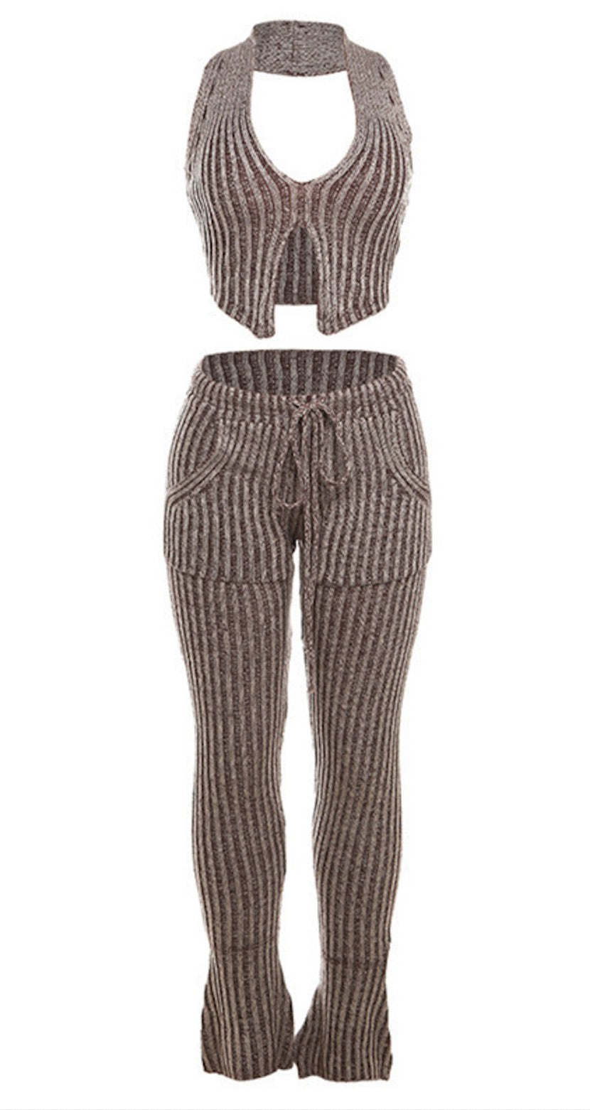 Cocoberry Knit Pants Set - Brown