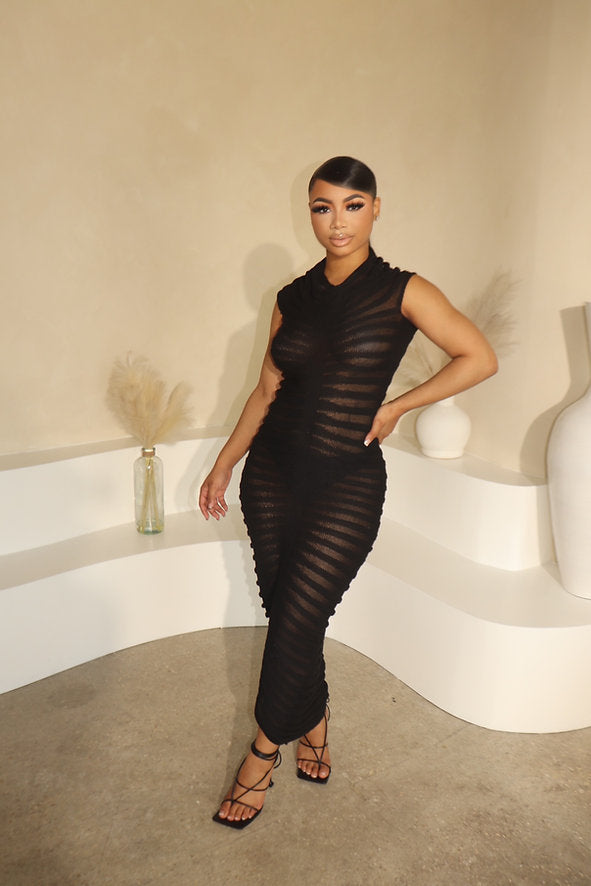 Kim Striped Sheer Knit Maxi Dress - Black