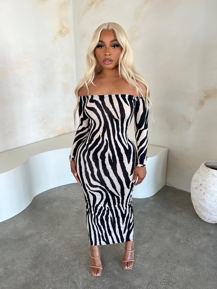 Thats Wild Zebra Backless Maxi Dress