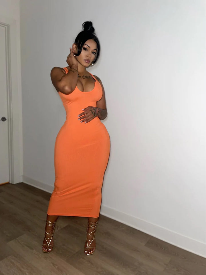 Ribbed Maxi Dress - Orange