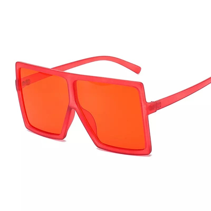 Oversized Square Sunglasses - Red