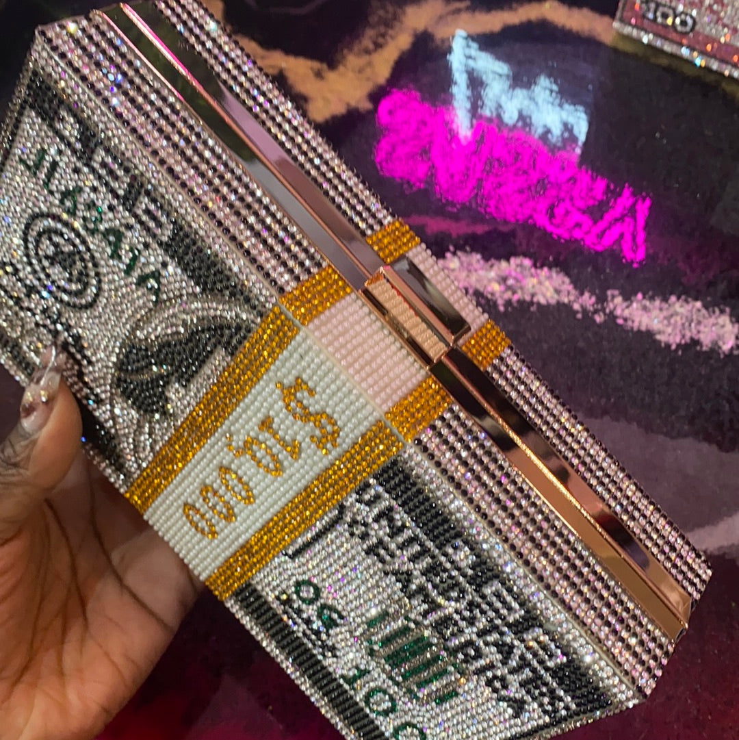 10K Stack of Money Crystal Clutch - Black